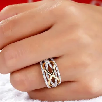 Módní Prsteny Pár Engegement Svatební Kapely Prsteny dvoubarevné Zlato-pozlacený Prsten Jednoduchý Oceli Muži Ženy Šperky