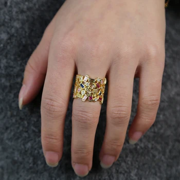 Módní zlatý prsten pro ženy 2020 nový design duha bageta zirkony geometrické široké pásmo plné prst kroužky