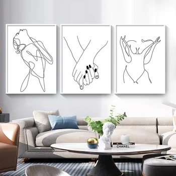 Nahá Žena Plakát Abstraktní Ženské Linii Těla Plátně Rukou Pusu Wall Art Plakát, Obraz Minimalistický Zdi Obrázek Room Decor