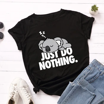Nic Spící Koala Ženy Krátký Rukáv Bavlna T-Košile Graphic Tees Letní Tričko Topy pro Ženy Ležérní Nadrozměrné Oblečení