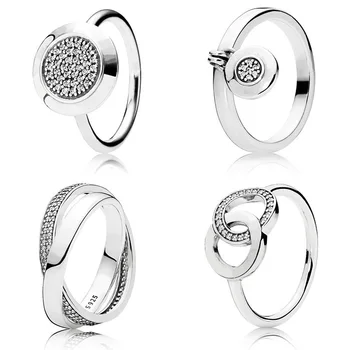 Nová Stříbrná Barva Kroužků S Vinutím Kruh, Kolo Crystal LOGO Svatební & Párty Prsten Pro Ženy Šperky
