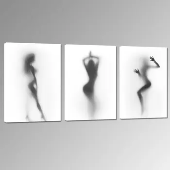 Nové Příjezdu Triptych HD Wall Plakáty a Tisk Nude Nahá Dívka Ve Sprše Mlhavý Stín Plátno Nástěnné Malby pro Pokoj Dekor