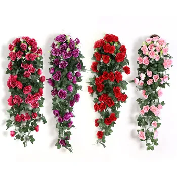 Nové Umělé Falešné Visí Růžové Květy Révy Zavěšení Na Zeď Plant Simulation Rose Domů Zahradní Dekorace Krytý Venkovní