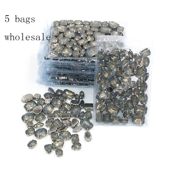Nové Velkoobchodní 5 sáčků smíšené tvaru Šedé kamínky Pryskyřice stříbrné základní šití na kamínky pro Oděvní doplňky