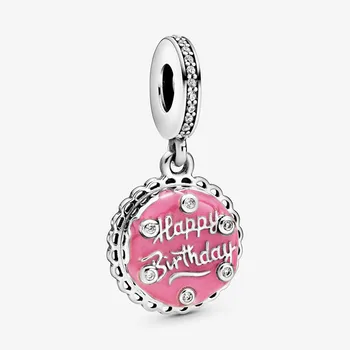 Nový 2020 Sterling Silver 925 Korálek Růžový Narozeninový Dort Houpat Kouzlo fit 3mm Náramek Ženy DIY Šperky dárkové 1553