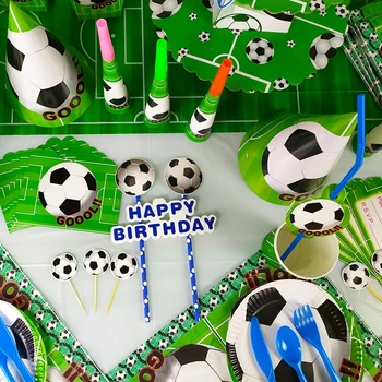 Nový Roztomilý Fotbalové Téma Narozeninové Party Dekorace Jednorázové Nádobí Děti Balónky Bambulí Miminko Party Dodávky