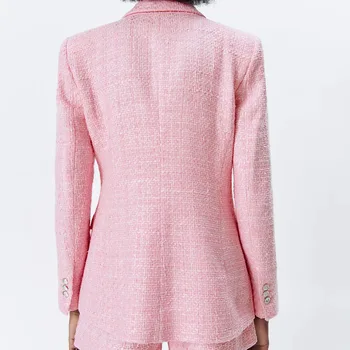 Nový styl dámské bundy na jaře roku 2021 růžové klopě dlouhé rukávy, dvouřadový Evropský a Americký styl sub-strukturovaný blazer