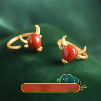 Návrhář jedinečné řemeslné jižní červený turmalín otevření nastavitelný prsten roku elegantní kouzlo kreativní retro stříbrné šperky