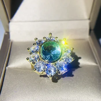 Oslňující Sedmikráska Květ Zirkon Crystal Svatební Zásnubní Prsten pro Ženy 2019 Nové Příjezdu Žluté Zlato Kulatý Luxusní Šperky Prsteny