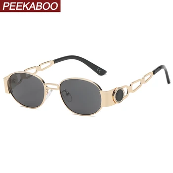 Peekaboo punk styl oválné sluneční brýle pro muže, zlaté kovové 2021 mužské sluneční brýle pro ženy žlutá hnědá uv400 letní horké prodej