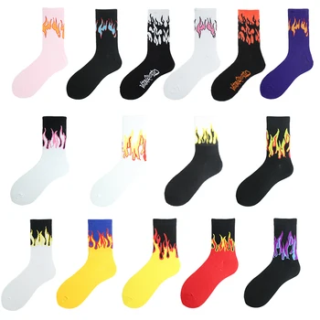 Plamen Design Funny Ponožky Harajuku Hip Hop Korejský Styl Plamen Unisex Šťastný Muži Ponožky Ulicích Protiskluzové Skateboard Ženy Ponožky
