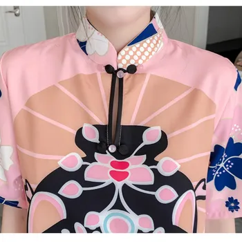 Plus Velikosti 3XL 4XL Módní Růžové Lucky Cat Moderní Cheongsam Šaty pro Ženy Party Ležérní Letní Tradiční Čínské Qipao Oblečení