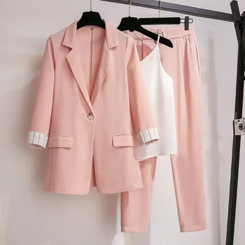 Plus Velikosti 4XL Ženy Oblek 2021 Nové Pevné Sako Kabát a Kalhoty dvoudílné Elegantní Dámské Office Kalhoty Sada Jaro Léto Oblečení