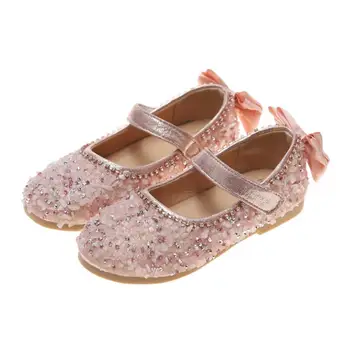 Princezna dívčí kožené sandály ležérní flash sandály dětské taneční boty luk růžová stříbrná výkon boty