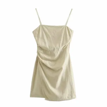 PSEEWE Letní Šaty Žena Za 2021 Slip Krátké Šaty Ženy Módní Popruh Ruched Mini Sexy Šaty Dámské s hlubokým Výstřihem Zábal Šaty