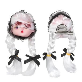 Punk Bandage Long-haired Girl Brooches For Women Girl Cute Lace Harajuku Bloody Doll Brooch Pins Backpack Decoration Accessories