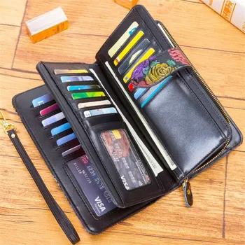 RFID peněženky, ženy kožené držitel karty peněženka velká kapacita ženy peněženky dlouho dámy telefonu taška