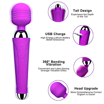 Robertci 360°, ohýbání vibrace AV Vibrátor Magic Wand G Spot Klitoris Stimulátor Bezdrátové silikonové Ženské Masturbators Sexuální Hračky