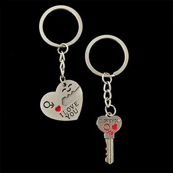 Romantický Pár Klíčenka Přívěšek na klíče Klíčenka Valentine ' s Den Milence Dárek, Srdce, Klíč, Sada Řetězce Prsten Kovový Módní Unisex Llaveros #baterie bl5