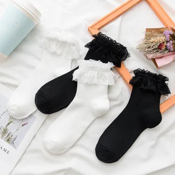 Roztomilé Dámské Ponožky pro Letní Nylon 1pár Japonském Stylu Střední Ponožky Krajka Mesh Tenké 2Colors