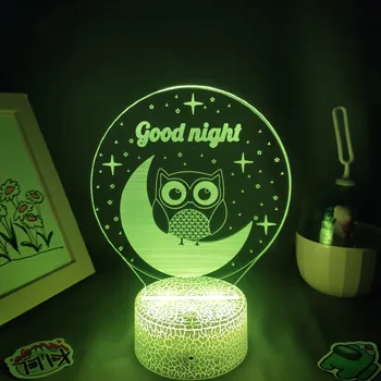 Roztomilé Zvíře Sova, Měsíc, Hvězdy, 3D LED Neonové Lampy RGB Spánku, Noční Světla Dárek Pro dítě Dítě Ložnice Noční Stolní Dekorace