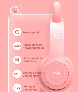 Roztomilý LED Bezdrátové náhlavní soupravy Bluetooth-kompatibilní Bass Šumu Dospělé Dítě Dívka Skládací Sluchátka S Mikrofonem Děti Dárky