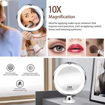 Ruční přenosné zrcadlo 10X Světla LED Osvětlené Kosmetické Zvětšení Make-up Vanit Zrcadla krásy make-up příslušenství Dropshipping