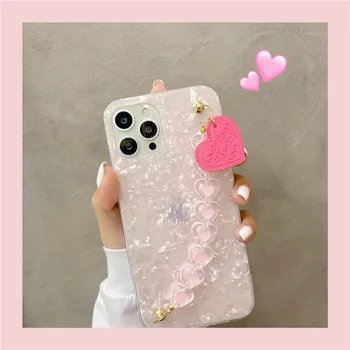 Růžová Bílá 3D Láska Srdce Zápěstí Řetězce Telefon Pouzdro Pro Xiaomi Redmi Note 10 9 Pro 9 9T 8 8Pro 7 Mi 11 Lite 10T Pro 9 9T CC9E Kryt