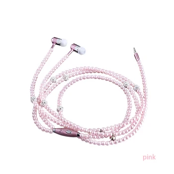 Růžové Drahokamu Náhrdelník Šperky Sluchátka Korálky S Mikrofonem Sluchátka Pro In-Ear Sluchátka Perlový Náhrdelník Sluchátka