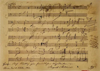 Samolepka na zeď Klasický Vintage světoznámých Hudebníků Beethoven Rukopis Plakát Kavárna, Domácí Výzdoba Retro Kraftový Papír, 42x30cm