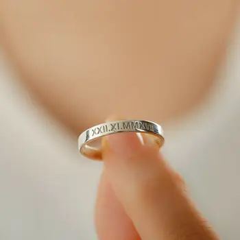 Sherman Osobní Prstenu Vyryto Datum Název ID Ring Vynikající Ploché Stohování Prsten Žena Zásnubní Šperky