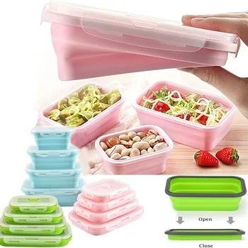 Silikonové Oběd Box Skládací pro Skladování Potravin Misky Bento Box Food Container pro Dítě, Mikrovlnná trouba Přenosné Piknik, Kempování Venkovní Produktu