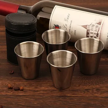 Skleničky Na Vodku 4ks/Set Víno, Pít, Brýle, Šálek S Kožené Pouzdro Taška Barware Pro Domácí Kuchyni Bar, Whisky, Víno