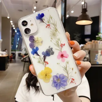 Skutečné Sušené Květiny Případy Pro iPhone X XS Max XR 6 6S 7 8 Plus 11 12 mini Pro Max SE roku 2020 Případě Ručně vyráběné Měkké Čerstvé Květiny Krytí