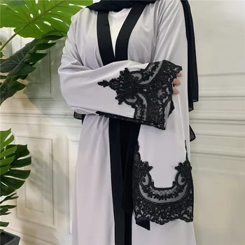 Středního Východu Módní Ramadánu Patchwork Krajky Dlouhý Svetr Pro Muslimské Ženy Dubaj Abaya Maxi Župan Kimono Turecké Islámské Oblečení