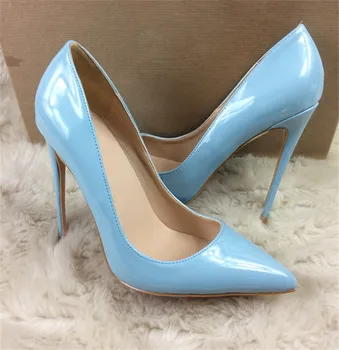 Světle modrá značka módní špičaté toe 12 cm vysoký podpatek ženy boty dámy strana svatební club boty jaro plus velikost QP009 ROVICIYA