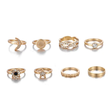 Tocona Vintage Gothic Prsten Hvězda Moon Geometrické Crystal Prsteny pro Ženy Kouzlo Zlaté Koleno Prsten Nové Módní Šperky 9052