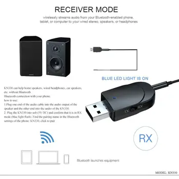 USB Bluetooth 5.0 Audio Vysílač/Přijímač Adaptér 3,5 mm AUX Stereo, Pro TV, PC Sluchátka Reproduktor Bluetooth Vysílač Přijímač