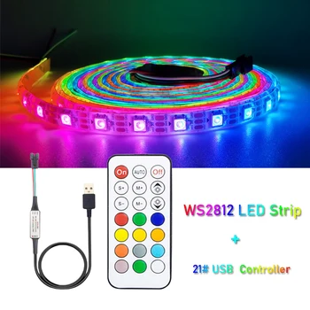 USB LED Strip RGB WS2812 WS2812B Adresovatelné Pixelů Pásky 21Keys Dálkový Ovladač Pro TV Zpět Pod Kabinet Lampa 1-5M DC5V