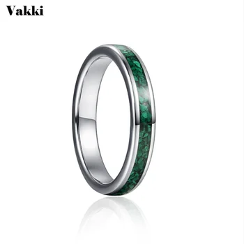 VAKKI 4mm Ocel Barva Vykládané Zelený Malachit Karbidu Wolframu Prsten Ženy Módní Svatební Šperky, Zásnubní