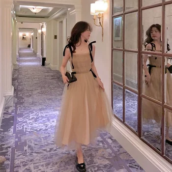 Vintage Elegantní Šaty Pro Ženy Střední Pasu Neformální Obvaz Šaty Pláž Večerní Party Elegantní Design Ženy Korea Styl 2021 Léto