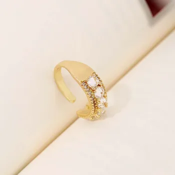 Vintage Pearl Kubické Zirkony Prsteny pro Dívky Ženy Světlo luxusní Nastavitelný Otevřené Kroužky Elegantní Zásnubní Svatební Šperky Dárek