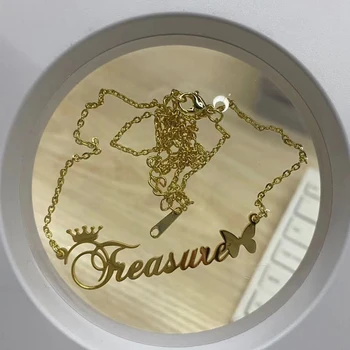 Vlastní Název Náhrdelník Koruny Štítek Náhrdelník Pro Ženy Personalizované Nerezové Oceli Zlatý Řetěz na Míru Princezna BFF Šperky