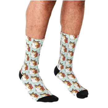 Vtipné Pánské ponožky je čas pro dobrodružství Corgi Vzor Tištěné hip hop Šťastné Ponožky roztomilé chlapci street stylu Bláznivé Ponožky pro muže