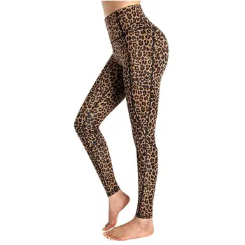 Vysoký Pasu Kapsy Legíny Leopard tisk Cvičení Kapsy legíny Dámské Oblečení 2020 Straně Krajky Legíny mujer Fitness Sportwears