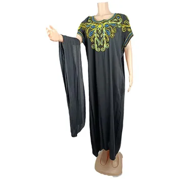 Výšivky Africký Design Vintage Krátký Rukáv Plášť Šaty Muslimských Volné Lady Party Dashiki Abaya Šaty Dubaj Maxi Bazin A Šátek