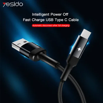 Yesido CA28 Smart Power Off USB Typu C Kabel Fast Charger Type-c Kabel Pro Samsung S10 S9 Xiaomi Huawei USB C Kabel Datové Kabely
