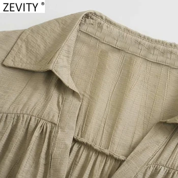 Zevity Nové Ženy Módní Plisé Volánky Solid Mini Košile Šaty Ženy Dlouhý Rukáv Jediné Breasted Ležérní Obchodní Vestido DS8372