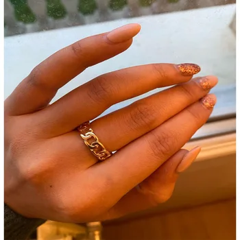 Zlato Stříbrná Barva Robustní Řetěz Odkaz Kroucené Kroužky Geometrické Prsteny pro Ženy Vintage Otevřené Kroužky Nastavitelný 2020 Trendy