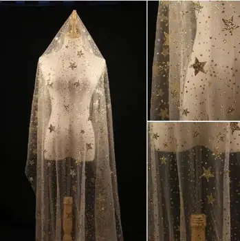 Zlatá hvězda vzor třpytky mesh Krajky tkanina ženy šaty svatební dekorace DIY příslušenství 1 metr